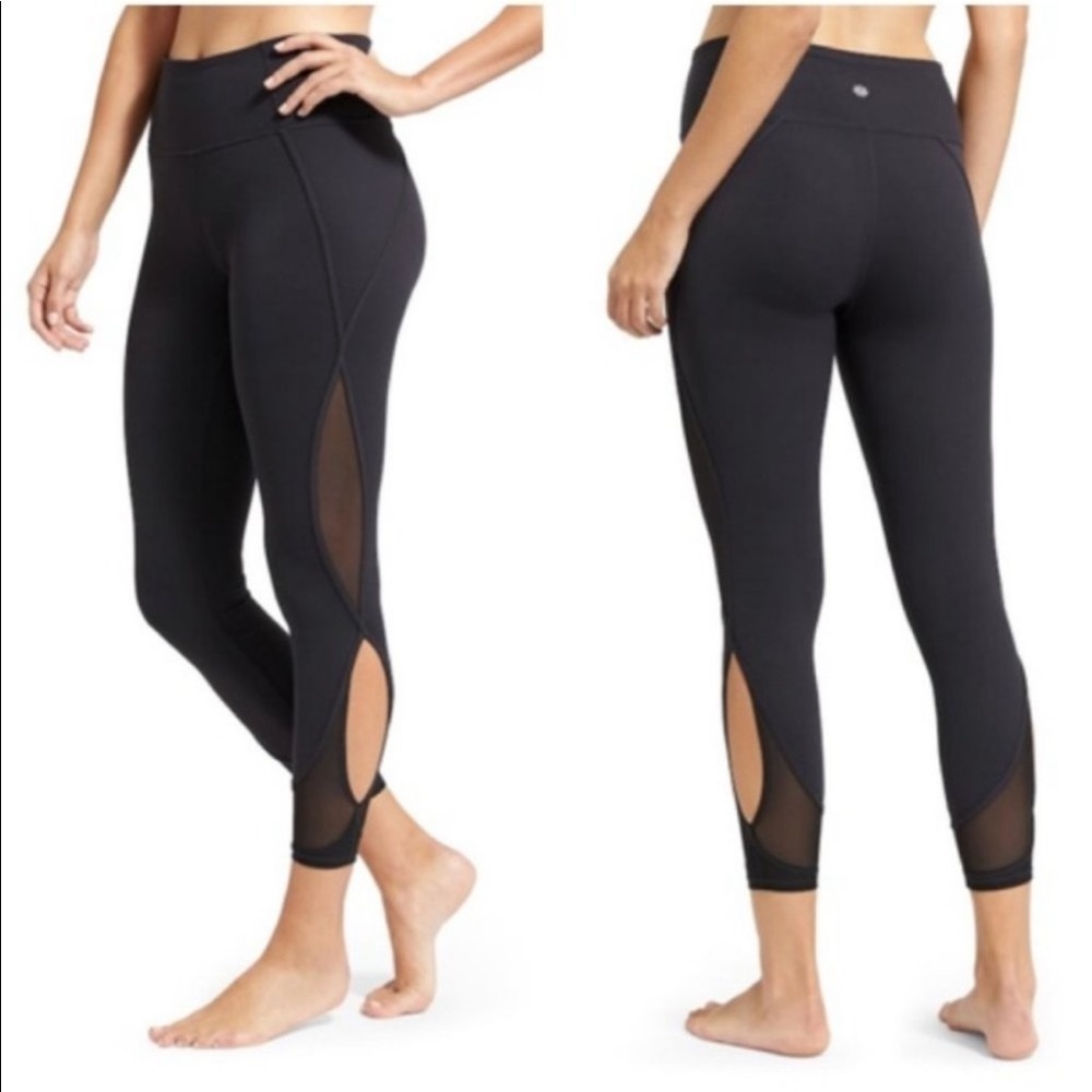 Athleta Black Mesh Salutation 7/8 Tights